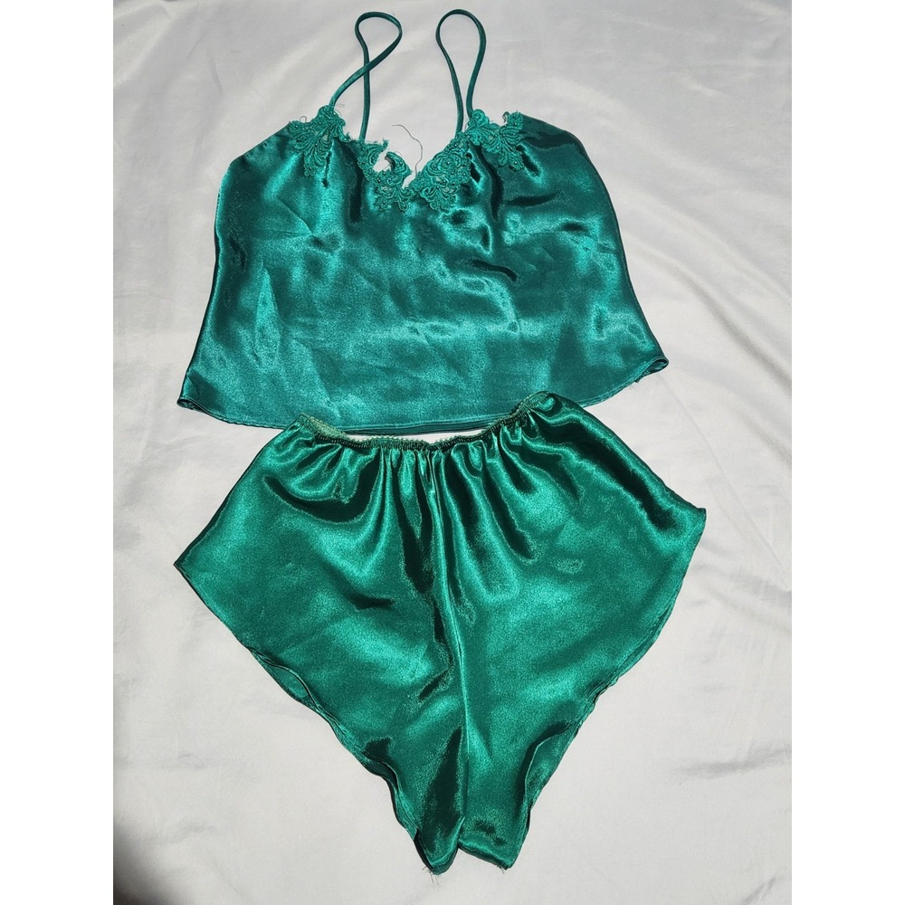 Vintage Victoria's Secret Gold Label Two Piece Sleep Set Women's‎ Size P Emerald